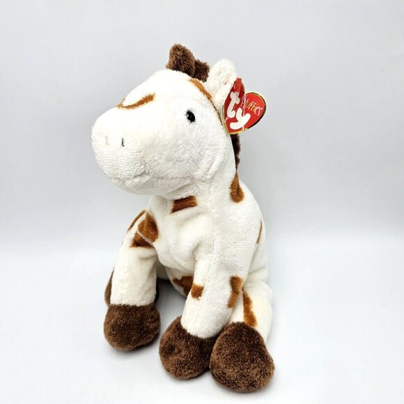 Ty Pluffies Gallops Horse Plush 2005 White Brown Spots Pinto Pony Toy 9" Tylux - Picture 1 of 9